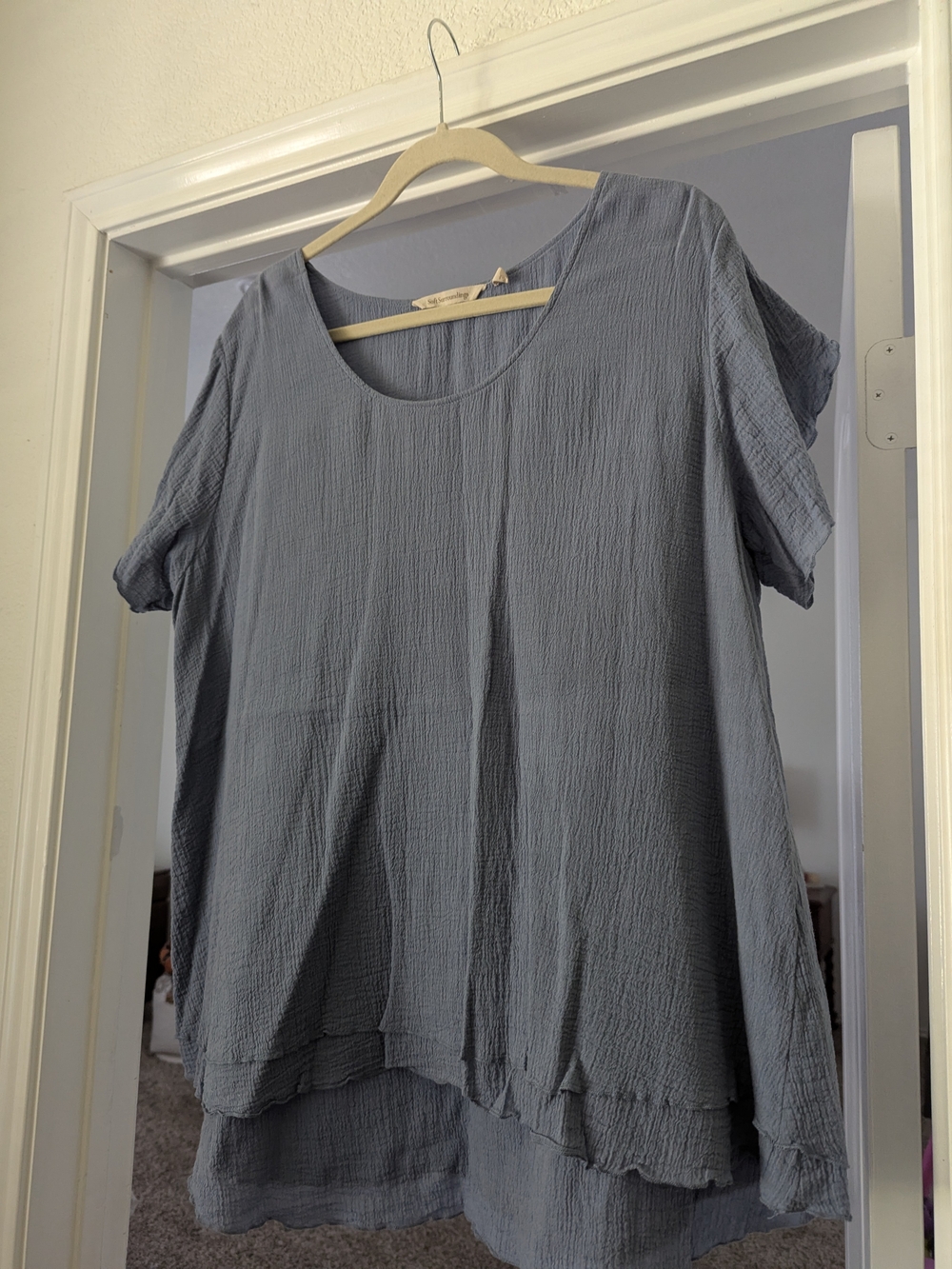 Soft Surroundings Crinkle Short Sleeve Tunic - Dusty Blue Gray